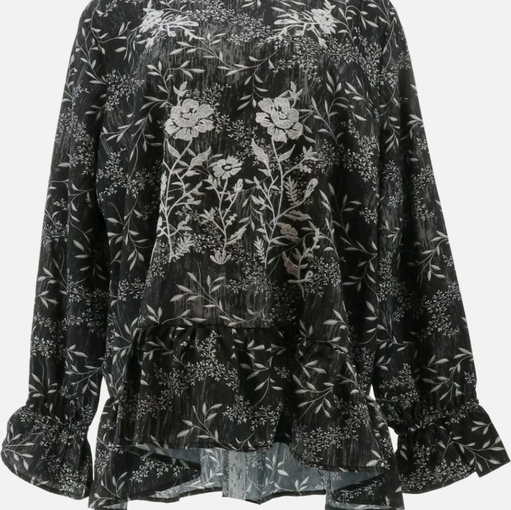 Labellum Embroidered Ruffle Blouse By Hillary Scott